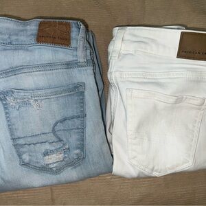 American Eagle Outfitters Women's Light Blue and White Skinny Jeans 0 Bundle